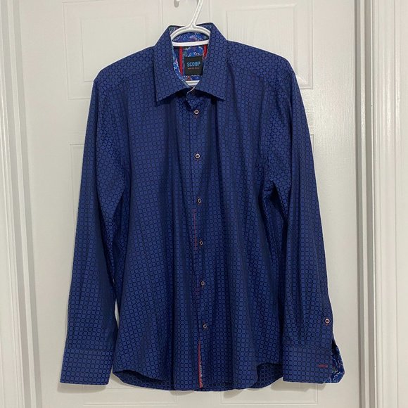 Scoop Shirt Men's Long Sleeve Large Blue Button- Up  Foral Flip Cuff. ( 11 A ) - Picture 2 of 6